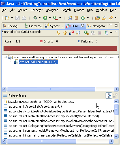 Eclipse JUnit View with failure Eclipse JUnit View with failure